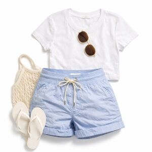 Lou & Grey Cotton Lounge Shorts Light Blue Drawstring Waist Size M